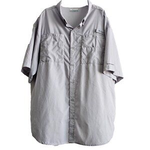 Columbia PFG Mens Fishing Shirt, XL, Gray Short Sleeve Omni-Shade 100% Polyester